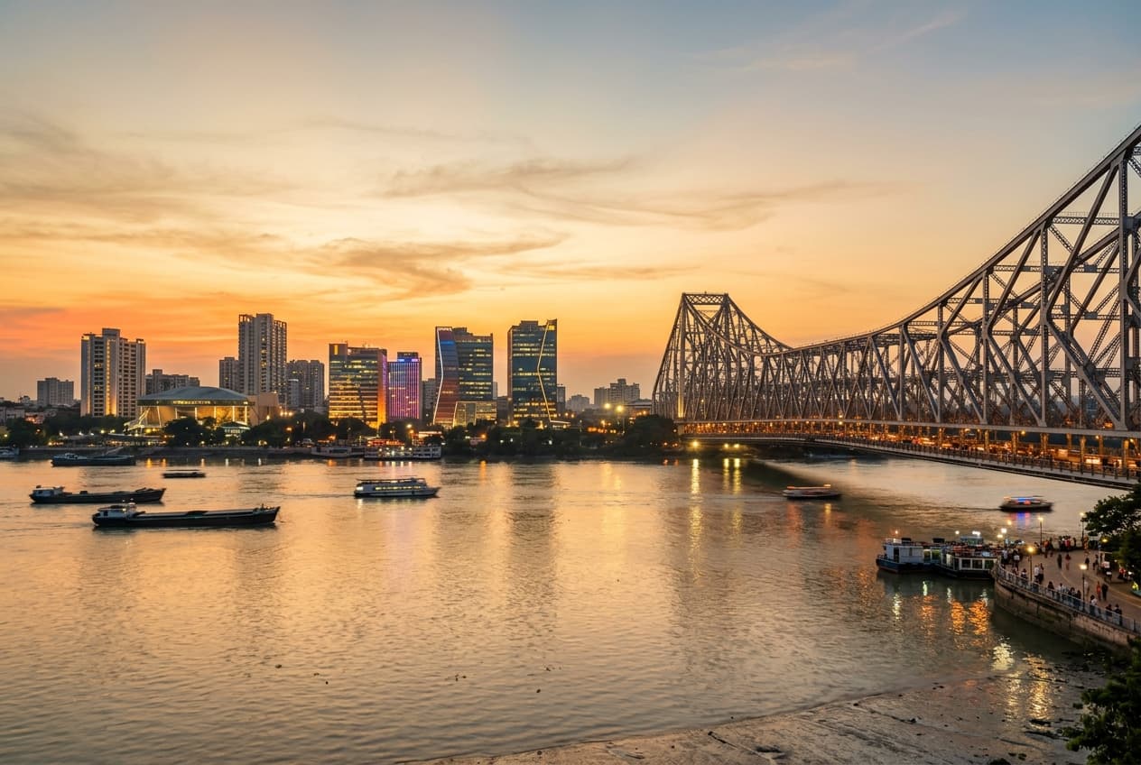 Kolkata Howrah Bridge at sunset representing our home base